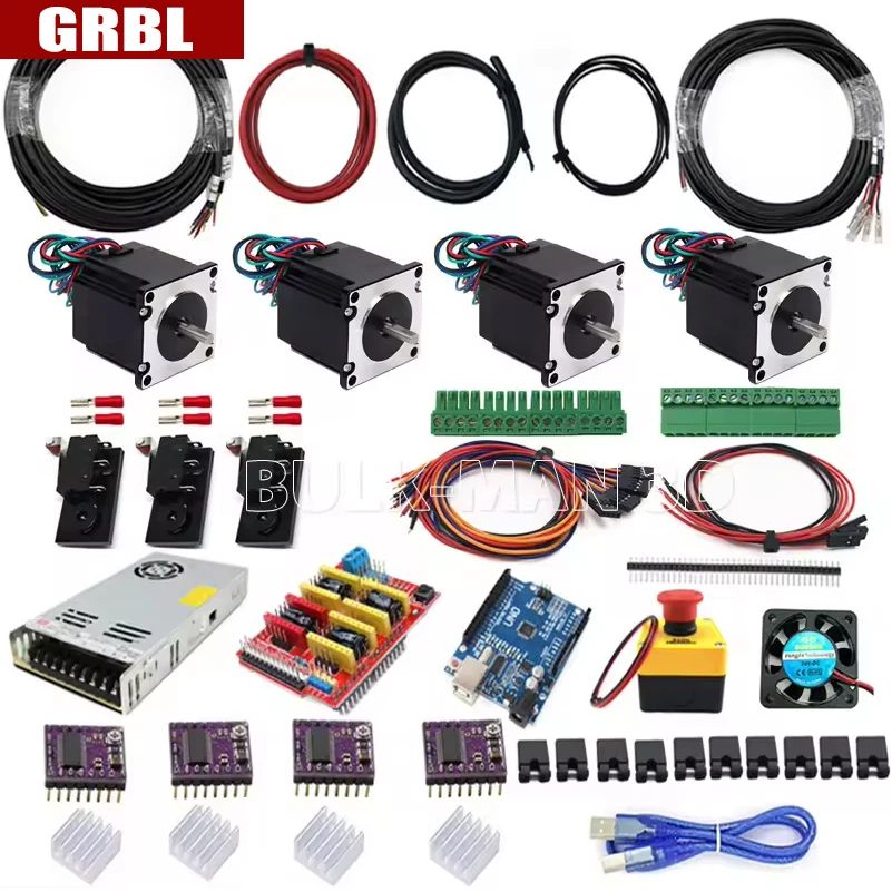 Kit controller CNC GRBL con driver passo-passo Arduino Uno DRV8825 24V 350W PSU per fresatrice CNC a 4 assi Motore Nema23