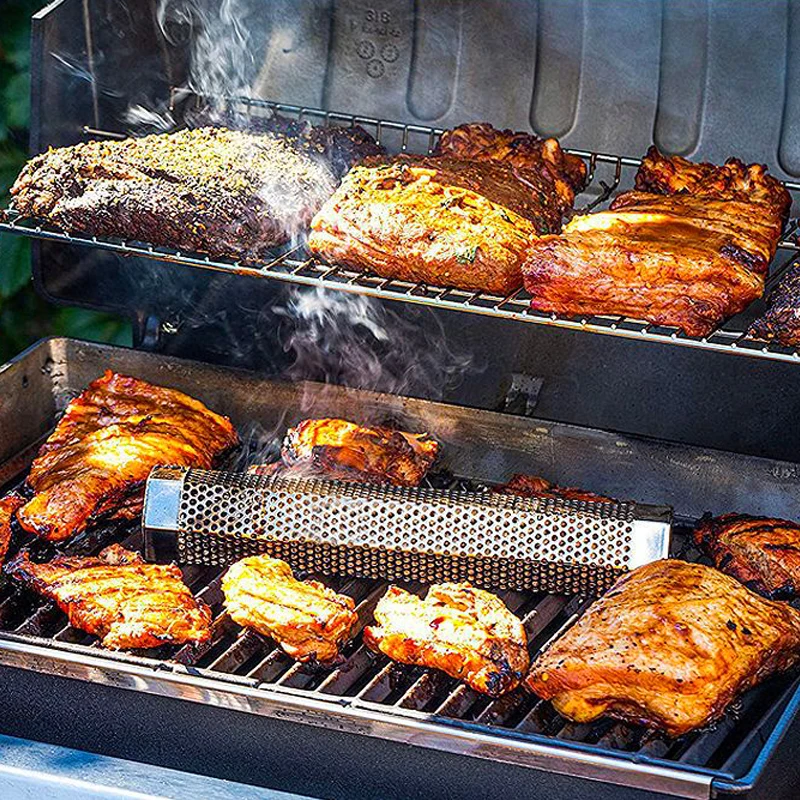 1 x Edelstahl-Grillwürfel für heißes oder kaltes Räuchern, Holzpelletrohr, Räucherofen für Outdoor-Camping-Grillwerkzeug Image