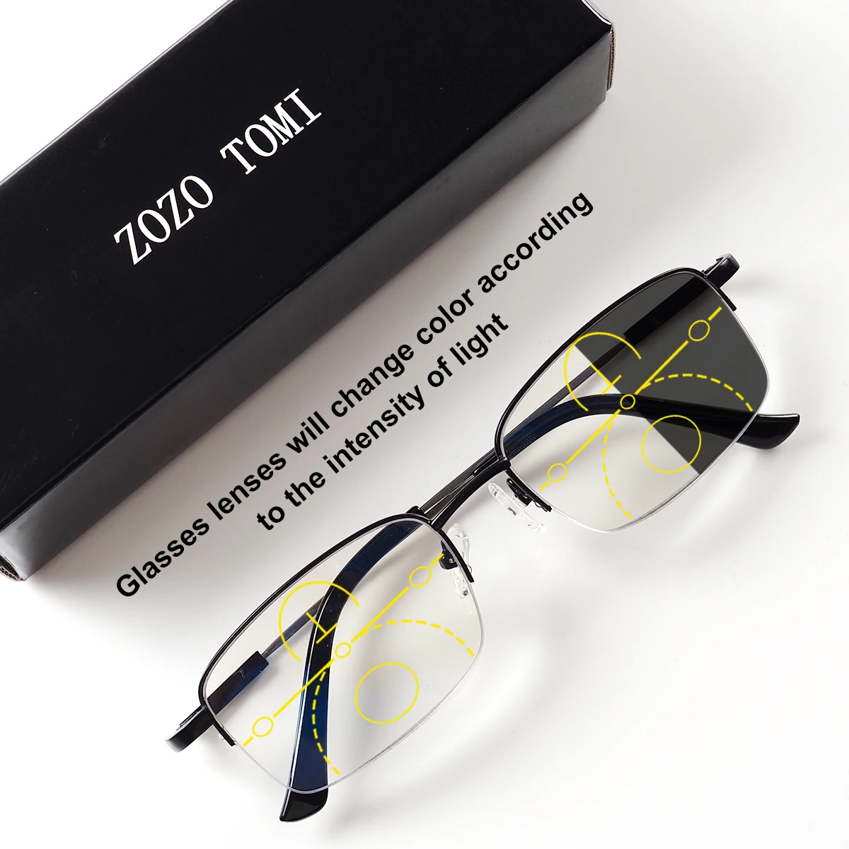 Progressive multifokale Lesebrille, photochrom (lichtadaptiv), Titanrahmen, +1,00 bis +4,00 Dioptrien, Unisex. Image