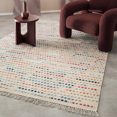 Teppich WECON HOME "Maddie", ivory blau, B:160cm H:11mm L:230cm, Schurwolle, Teppiche, handgewebt, robust, strapazierfähig, skandinavisch, Naturfaser Image