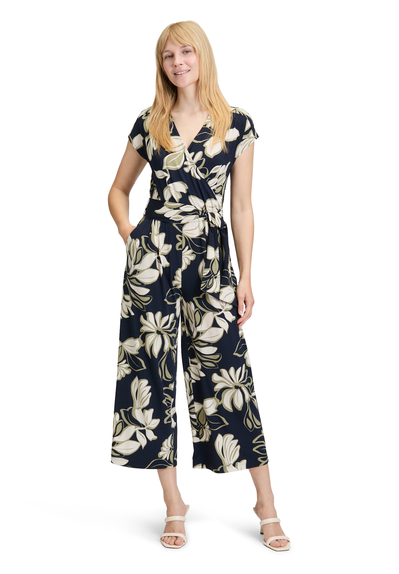 Overall BETTY BARCLAY "Betty Barclay Damen Jumpsuit mit Eingrifftaschen", Damen, Gr. 36, bunt (dunkelblau, grün), Jersey, Obermaterial: 95% Polyester, 5% Elasthan., Feminin, figurumspielend, V-Ausschnitt, Overalls Image