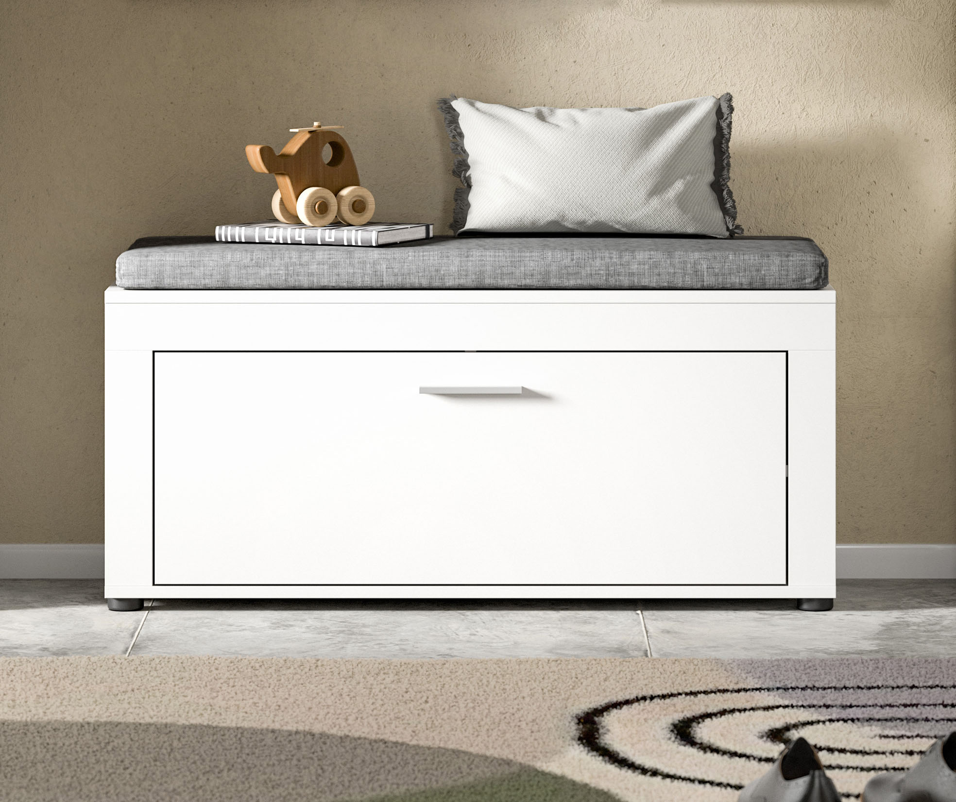 Sitzbank INOSIGN "Aosta Sitzbank", weiß (weiß, weiß), B:100cm H:44cm T:35cm, FSC-zertifiziertes Holz, Sitzbänke, Sitzbank inkl. Sitzkissen, Fur, Diele, Garderobe