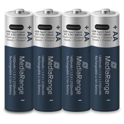 MediaRange 4x USB-Akkus mit Ladekabel Mignon AA 1400 mAh