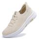 XOEKD Women Slip On Shoes Running Shoes Lightweight Non Slip Tennis Memory Foam Shoes for Sports Travel Gym, beige, 5 UK