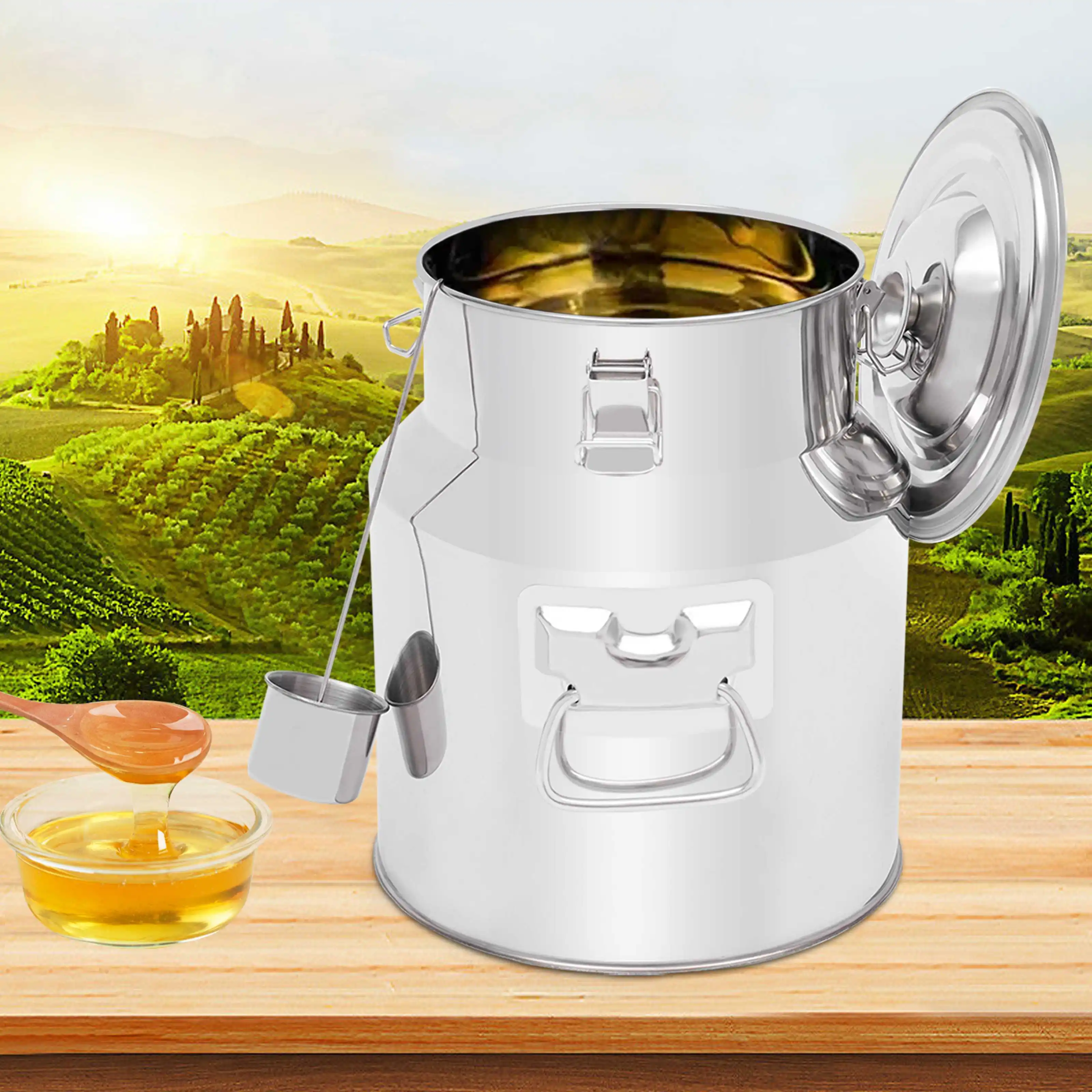 Milchkrug, Edelstahl, Milchtransportkrug, Behälter, Fass, Transportbehälter, Milchkrug, Sahnekrug, rostfrei, luftdicht, mit Deckel, 14 l Image