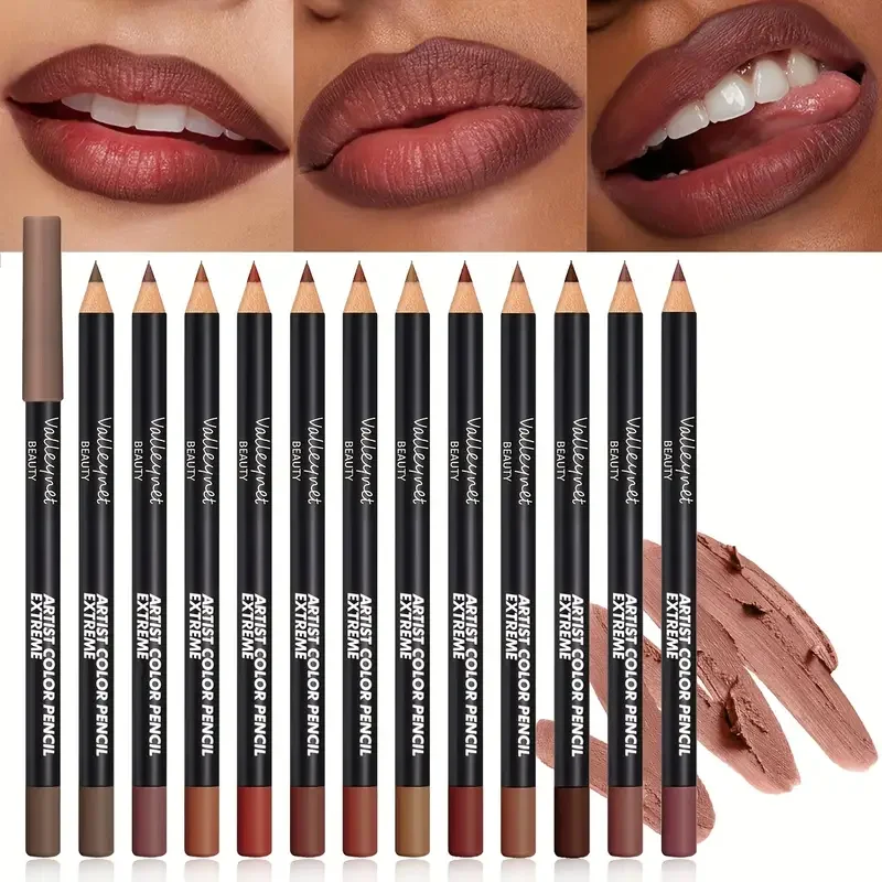12-farbiger, wasserfester, mattierter Lipliner-Stift, roter Konturtönungs-Lippenstift, langlebig, antihaftbeschichtet, feuchtigkeitsspendendes Lippen-Make-up Image