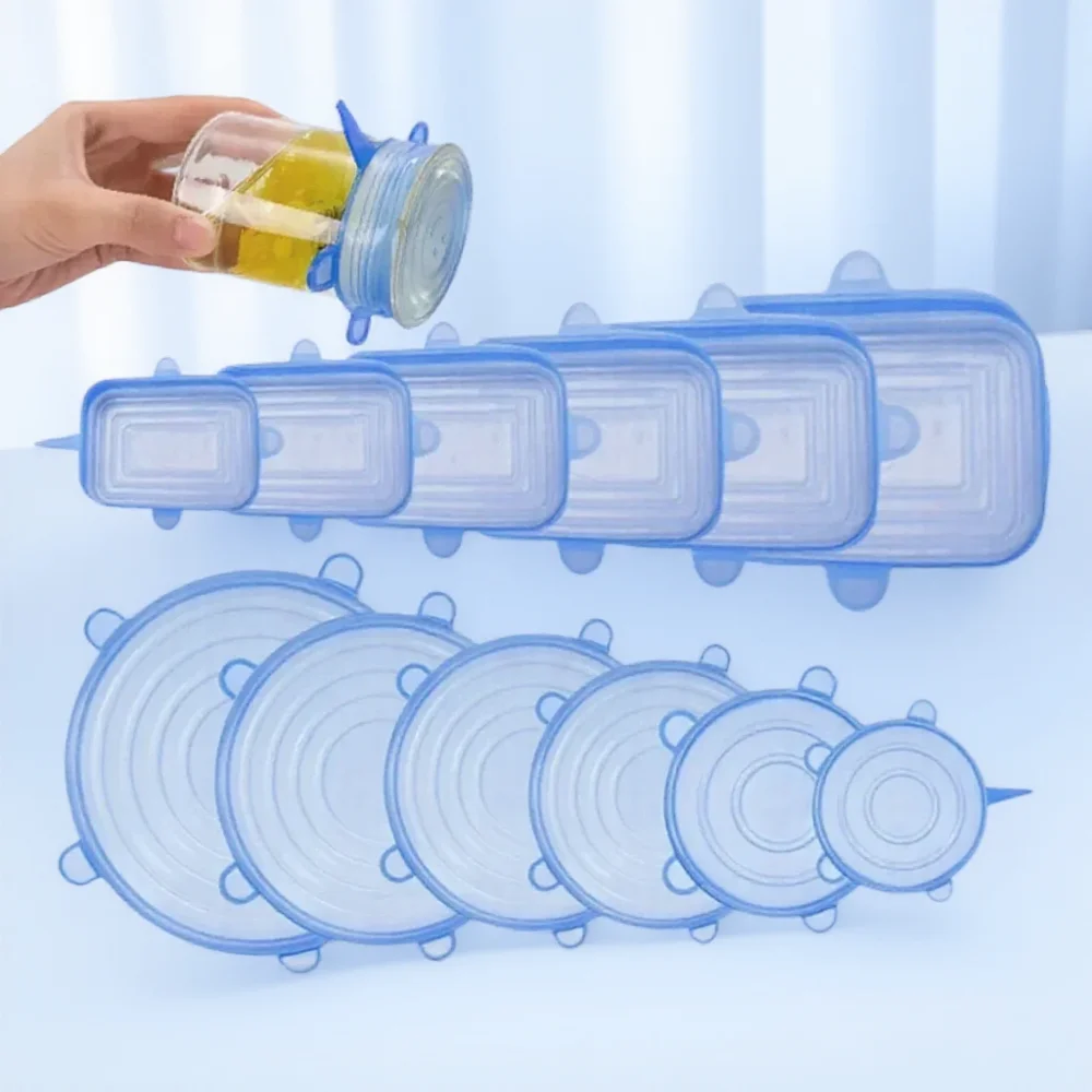 Wiederverwendbare Silikon-Stretchdeckel, universell, rund, quadratisch, Lebensmittelabdeckungen, Küche, Kochtopf, Schüssel, Pfannendeckel Image