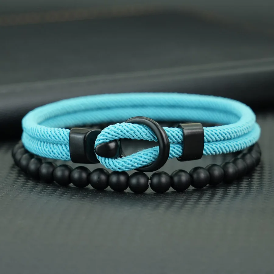 Trendy 2Pcs Perlen Schnur Armband Set Männer Handgemachte Gestrickte Bilayer Milan Seil Matte Perlen Armband Sommer Charme Hombre Zubehör Image