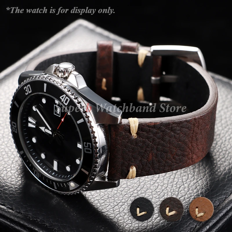 Echtlederbänder für Seiko Vintage italienisches Distressed-Leder für SmartWatch-Band 18 mm 20 mm 22 mm Herrenuhr-Zubehör Image