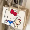 Sanrio Hello Kitty Cartoon bedruckte Canvas-Tasche, Cartoon Kitty Katze, große Kapazität, Tragetasche, tragbare Einkaufstaschen, Mumientasche