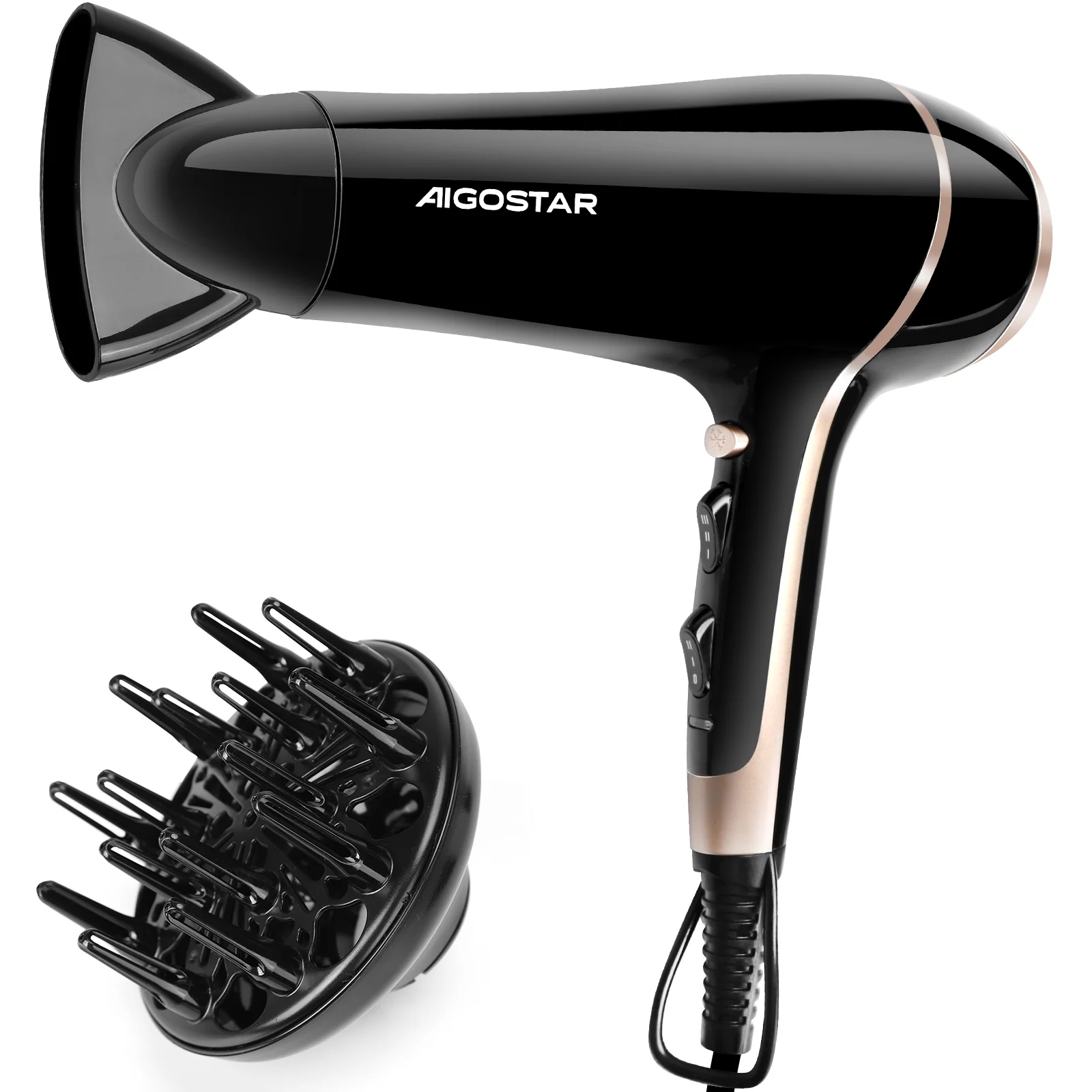Aigostar Haartrockner 2400W Föhn Ionen 3 Temperaturniveaus und 2 Luftströmungsgeschwindigkeiten Haarföhn Schwarz Hair Dryer Image