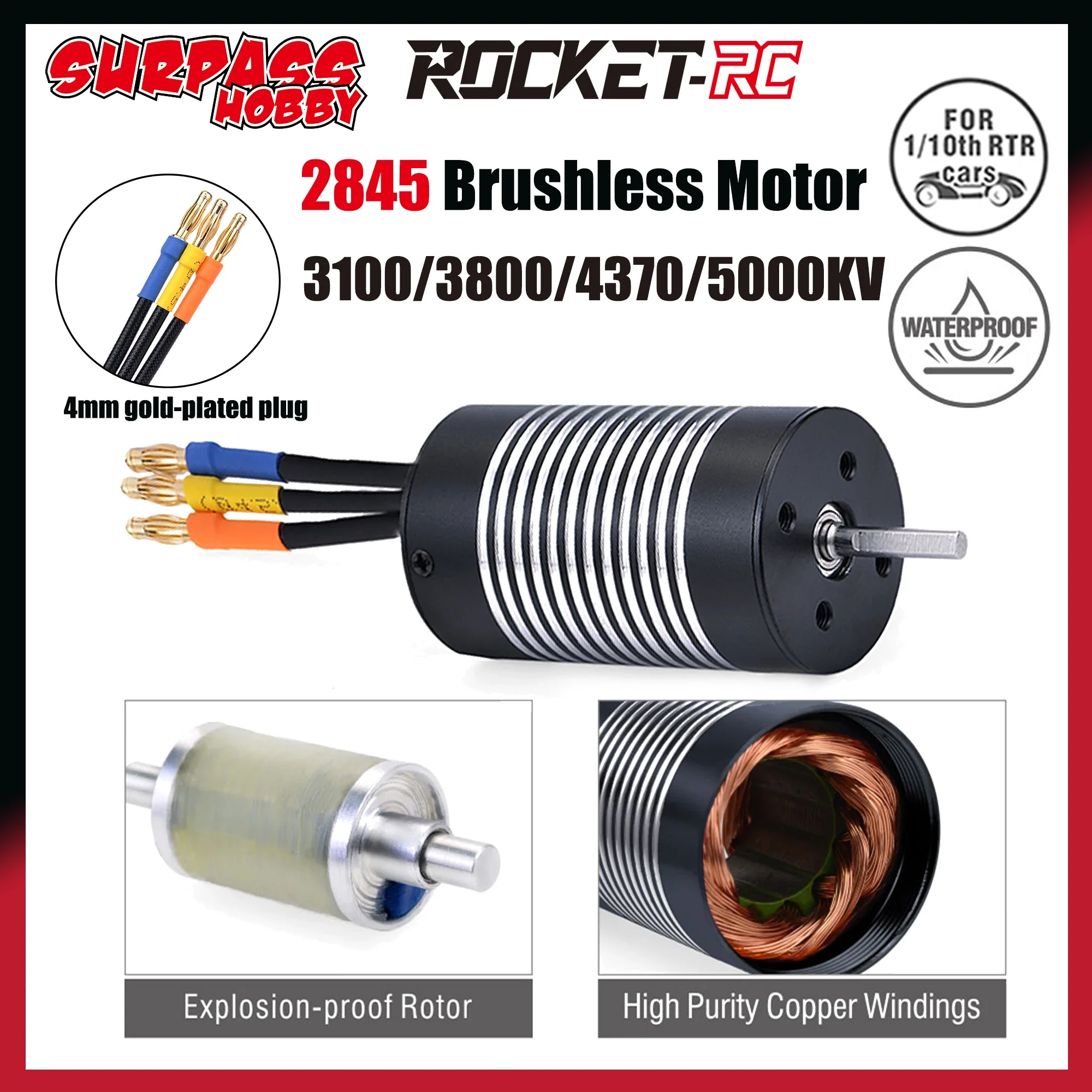 Surpass Hobby Rocket 2845 Wasserdichter bürstenloser sensorloser Motor 3100KV 3800KV 4370KV 5000KV für WLtoys 12428 1/12 on Road RC Car