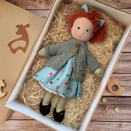 handgemachte Waldorfpuppe Baby Mädchen mit Kleidersets - 11,8 Zoll weiche Plüschpuppe für Kleinkinder ideales Weihnachtsgeschenk für Kinder Image