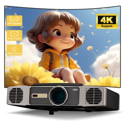Dess Smart 4K Projector 3000 Lumens HD Picture Quality Built-in Speaker BT5.2 Dual WiFi6 with Android TV Large Screen Projector