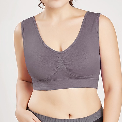 Damen Yoga-BH Sport-BH Unterwäsche Leichte Kleidung Atmungsaktiv Drahtlos Gefüttert Einfarbig Sport Sportkleidung Hellblau Dunkelviolett Pilates Laufen Yoga Image