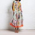 Per donna Abito Midi Abito Camicia Abito Stampato Moda Moderno All'aperto Vacanza Quotidiano Vestibilità regolare Fiore Manica Lunga Colletto a Camicia Rosa Autunno