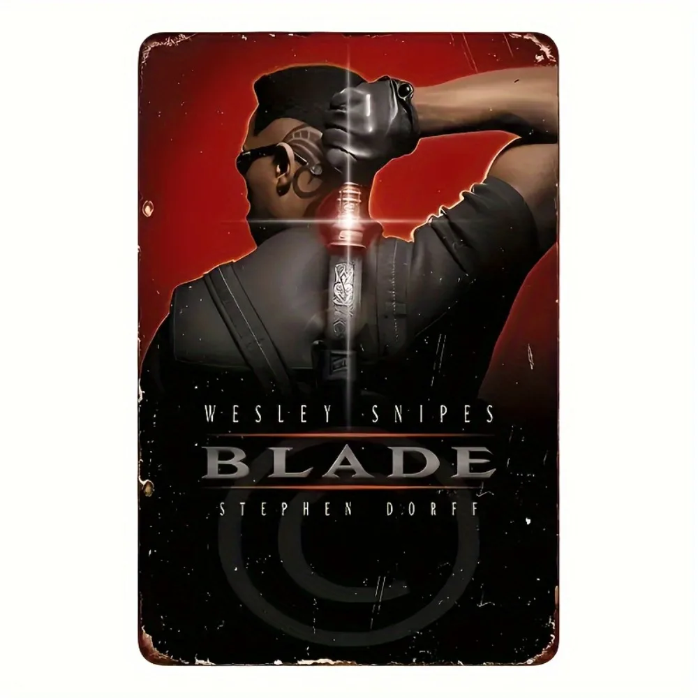 RETROFILMZ Blade Movie Weißblech-Wandschild | Wesley Snipes Dekor | Vintage-Kunstschild aus Metall, Wandhalterung und Fächergedenk Image