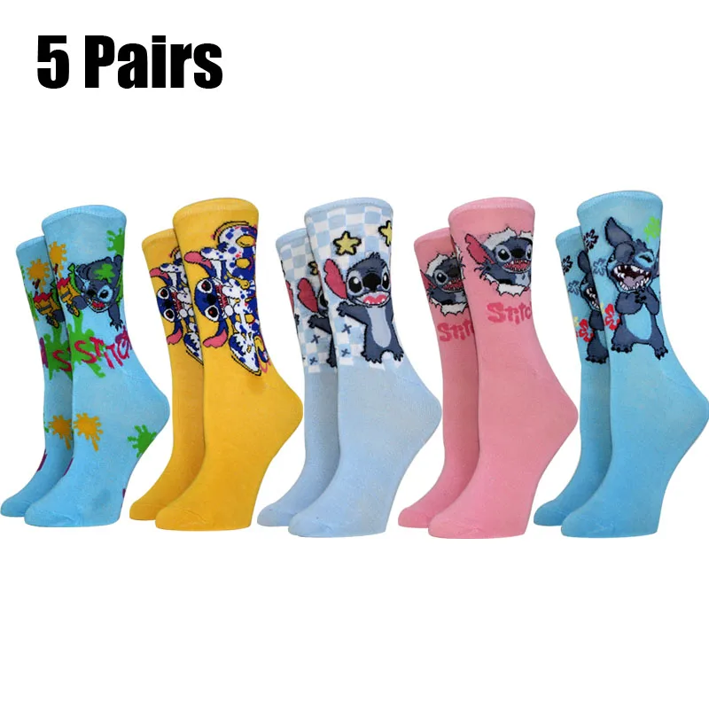 5 Paar lässige neue Cartoon-Stich-Damensocken, mittlere Röhrensocken, fröhlich, lustig, supersüße Mädchensocken, Herbst-Winter-Socken für Frauen Image