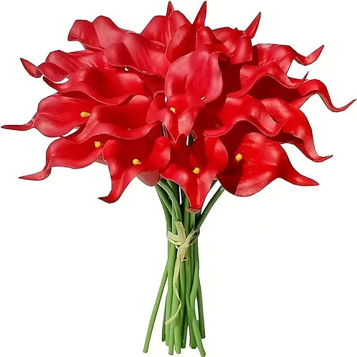 20 Bündel künstliche Lilien-, Calla- und Lotusblütenstiele in 18 Farben, realistische Kunstblumen für Valentinstag, Muttertag, Hochzeitssträuße, Fotorequisiten, Dekoration für drinnen und draußen Image