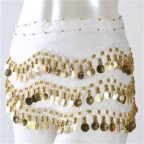 Tanz-Taillengürtel, 3-reihiger Bauchtanz-Hüftschal mit Goldmünzen für Auftritte üben Image