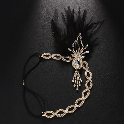 Damen-Kopfschmuck mit Federn im Stil der 1920er Jahre im Gatsby-Stil – Vintage-Stirnband mit Strasssteinen für Flapper-Partys und Kostümbälle im Stil der Goldenen Zwanziger