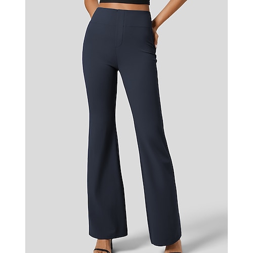 Damen Weites Bein Schlaghose Stoffhosen Streetwear Lässig Volle Länge Natürliche Taille Einfach Tasche Elastischer Bund Bequem Outdoor Urlaub Ferien Dunkelgrau Schwarz Armeegrün Dunkelblau Herbst Image