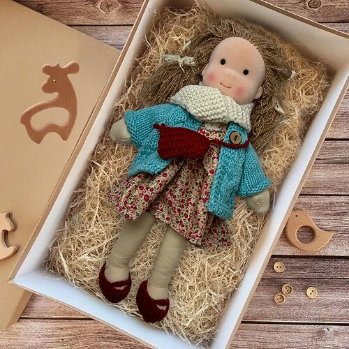 handgemachte Waldorfpuppe Baby Mädchen mit Kleidersets - 11,8 Zoll weiche Plüschpuppe für Kleinkinder ideales Weihnachtsgeschenk für Kinder Image