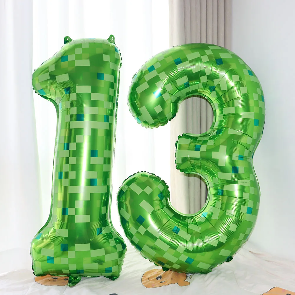 40 Zoll große grüne Mosaik Nummer 0-9 Folienballon Kinder Jungen Spiel Thema Geburtstag Partybevorzugungen Dekoration Globos Partyzubehör Image