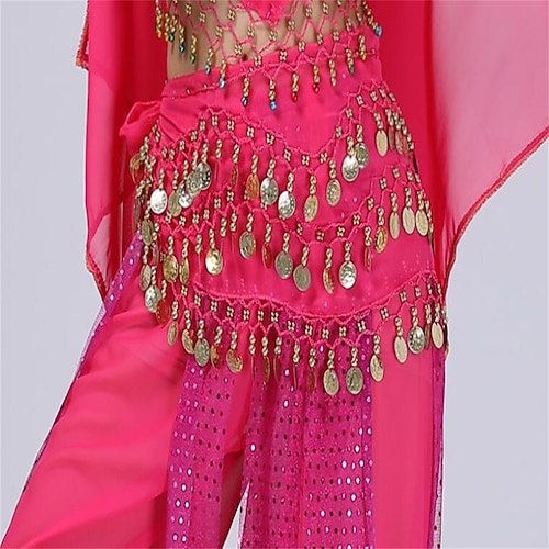 Tanz-Taillengürtel, 3-reihiger Bauchtanz-Hüftschal mit Goldmünzen für Auftritte üben Image