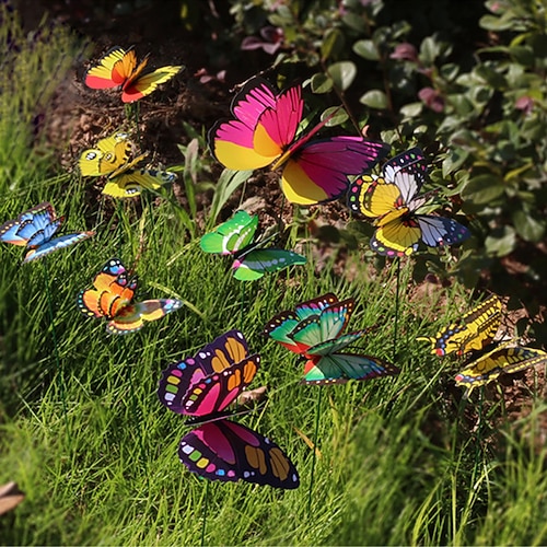 10 stücke große schmetterling garten hof pflanzer bunte wasserdichte 3d schmetterling stakes decoracion outdoor decor party garten decorati