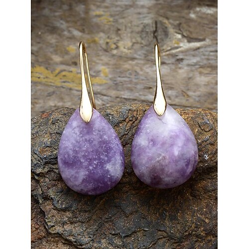Tropfenförmige Damenohrringe aus Naturstein mit goldenem Haken - eleganter handgefertigter Damenschmuck für die Freizeit, als Geschenk und Kleidung im Bohème-Stil Image