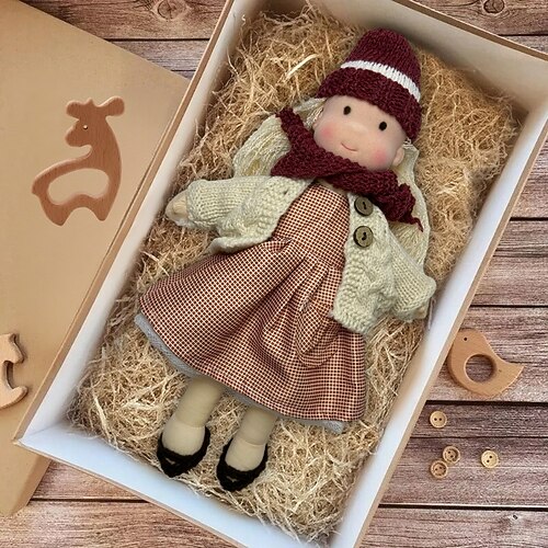 handgemachte Waldorfpuppe Baby Mädchen mit Kleidersets - 11,8 Zoll weiche Plüschpuppe für Kleinkinder ideales Weihnachtsgeschenk für Kinder Image