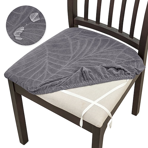 1/4/6 Stück wasserdichter Jacquard-Stuhlsitzkissenbezug, dehnbarer und abnehmbarer Sitzschutz, rutschfester, waschbarer Bezug für Esszimmerstühle, Küche, Büro und Zuhause Image