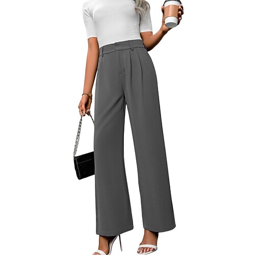 Damen Weites Bein Stoffhosen Streetwear Lässig Volle Länge Natürliche Taille Einfach Tasche Elastischer Bund Bequem Outdoor Wochenende Kastanienbraun Weinrot Rot orange Pfauenblau Herbst Normale Image