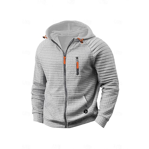 Herren Reißverschluss-Sweatshirt Schwarz Khaki Grau Mit Kapuze Einfach Reißverschluss Fronttasche Sport Outdoor Lässig Täglich Streetwear Cool Designer Frühling Herbst Bekleidung Kapuzenpullover Image