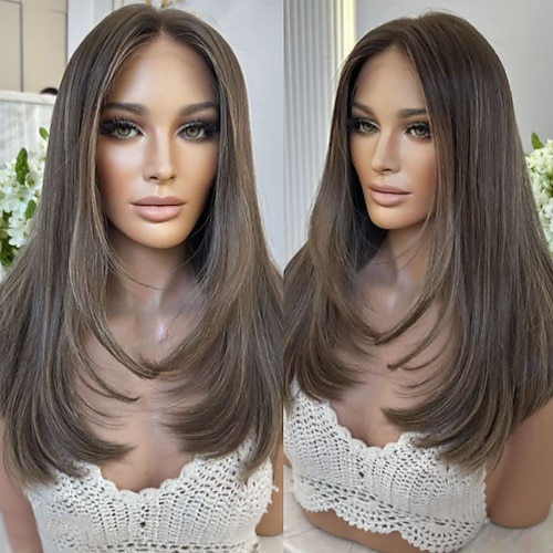 Echthaar 5x5 Verschluss 13x4 Spitzenfront Perücke Stufenschnitt Brasilianisches Haar Glatt Mehrfarbig Perücke 150% 180% Haardichte mit Babyhaaren Hervorgehobenes / Balayage-Haar 100% Unbehandelt Image