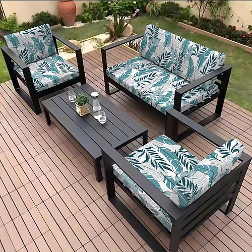 Sitzkissenbezug für den Außenbereich für die Terrasse, florale, garngefärbte Mikrofaser-Schonbezüge Image
