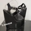 BERZIMER Frauen Sandalen Plattform Keile 20 CM High Heels Peep Toe Kunstleder Handgemachte Damen Schuhe Frau Plus Größe 38 43 45 48