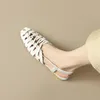2025 sommer Frauen Schuhe Runde Kappe Frauen Sandalen Aus Echtem Leder Frauen Schuhe Gladiator Elegante Niedrigen Ferse Party Schuhe