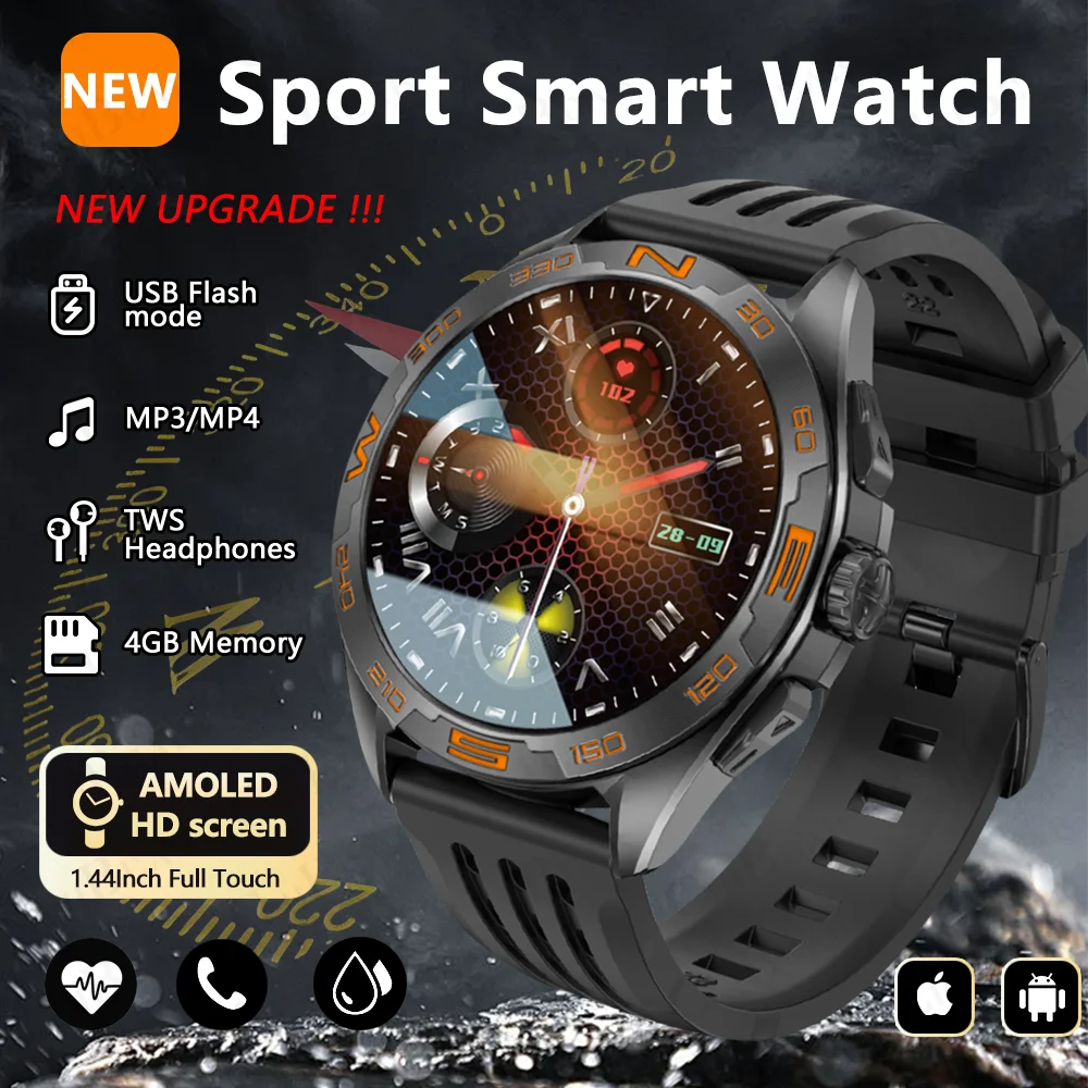 1,43 Zoll AMOLED-Bildschirm 4 GB Speicher Smartwatch GPS-Navigation USB-Flash-Modus Bluetooth Anruf TWS MP3 Musik IP68 Smart Watch für XIAOMI Image