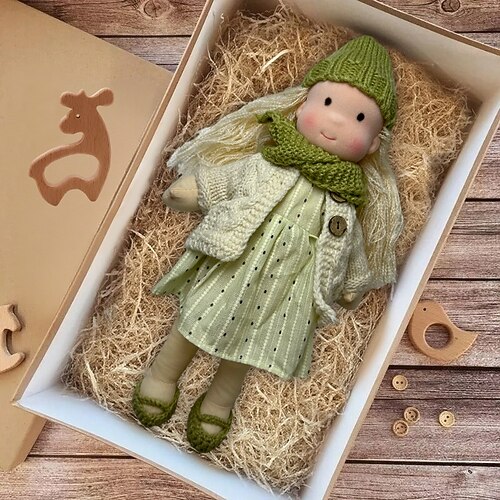 handgemachte Waldorfpuppe Baby Mädchen mit Kleidersets - 11,8 Zoll weiche Plüschpuppe für Kleinkinder ideales Weihnachtsgeschenk für Kinder Image