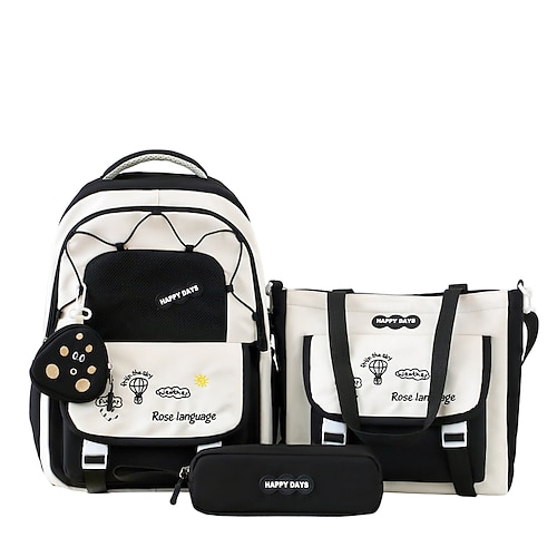 Set di 3 zaini gialli per il ritorno a scuola per ragazze: grazioso zaino scolastico Happy Days con borsa, astuccio e pochette - kit di zaini leggeri ed estetici