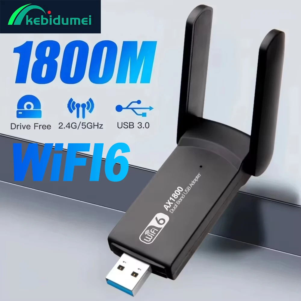 Kebidumei 1800 Mbit/s WiFi 6 USB-Adapter Dual Band 2,4 G/5 GHz Wireless WiFi-Empfänger USB-Dongle Netzwerkkarte für Laptop PC Win 10/11 Image