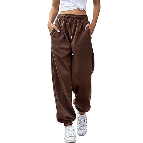 Damen Cargo-Hosen Stoffhosen Streetwear Lässig Volle Länge Natürliche Taille Einfach Tasche Elastisches Kordelzugdesign Bequem Outdoor Straße Ferien Dunkelgrau Aprikose Dunkelbraun Grau Herbst Image