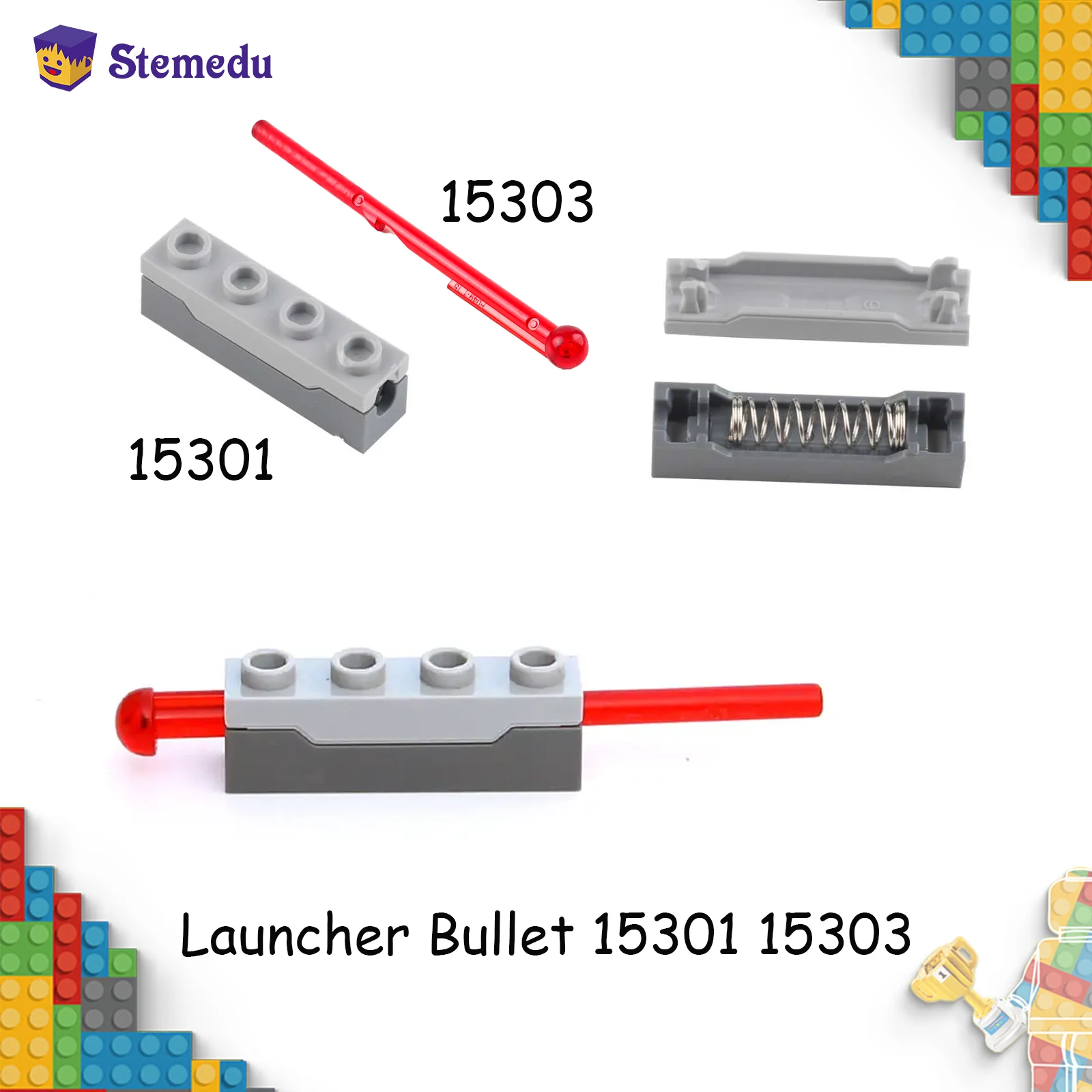 10PCS MOC Launcher Missile Bullet 15301 15303 15400 Frühling Schießen Mechanismus Spielzeug Shooter Dart Waffe Für MOC Bausteine Image