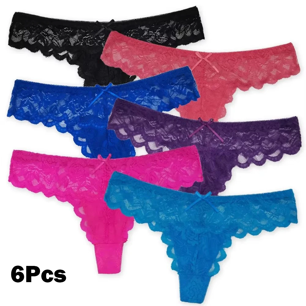 6Pcs Spitze Höschen frauen Tanga Mädchen Unterwäsche Atmungsaktive Briefs Transparente Unterhose Damen Tanga T-zurück Sexy Dessous weibliche Image