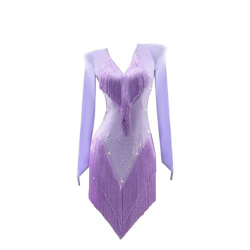 Latin Dance Kleid Damen Performance Salsa Tanz Quaste Kleid Langarm Rumba Samba Chacha Party Bühne Tanzkleidung Image