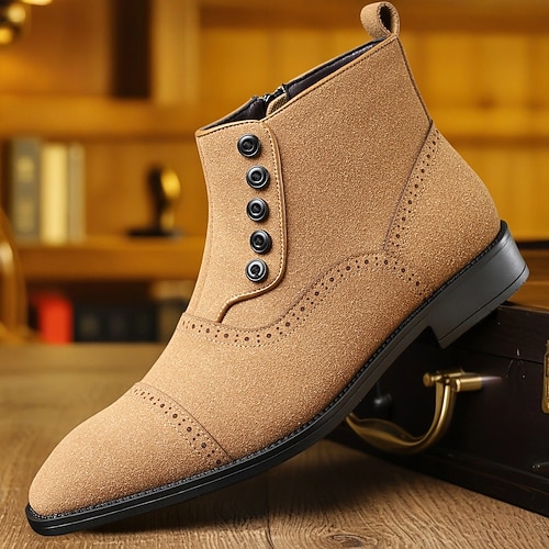 Beige Schnürstiefeletten für Herren mit runder Spitze und klassischen Nähten, Vintage-Business-Casual-Schuhe fürs Büro, den Stadtbummel und elegante Alltagsoutfits Image