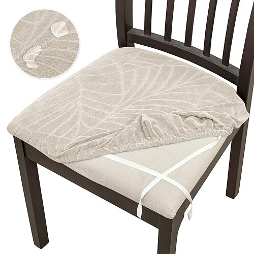 1/4/6 Stück wasserdichter Jacquard-Stuhlsitzkissenbezug, dehnbarer und abnehmbarer Sitzschutz, rutschfester, waschbarer Bezug für Esszimmerstühle, Küche, Büro und Zuhause Image