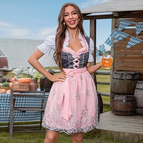 Oktoberfest Kleid Dirndl Trachtenbluse Dienstmädchen Bayerisch Deutsch München Wiesn Damen Karneval Party Bier Festival Stoff im traditionellen Stil Image